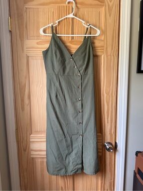 Olive Green Button-Front Dress